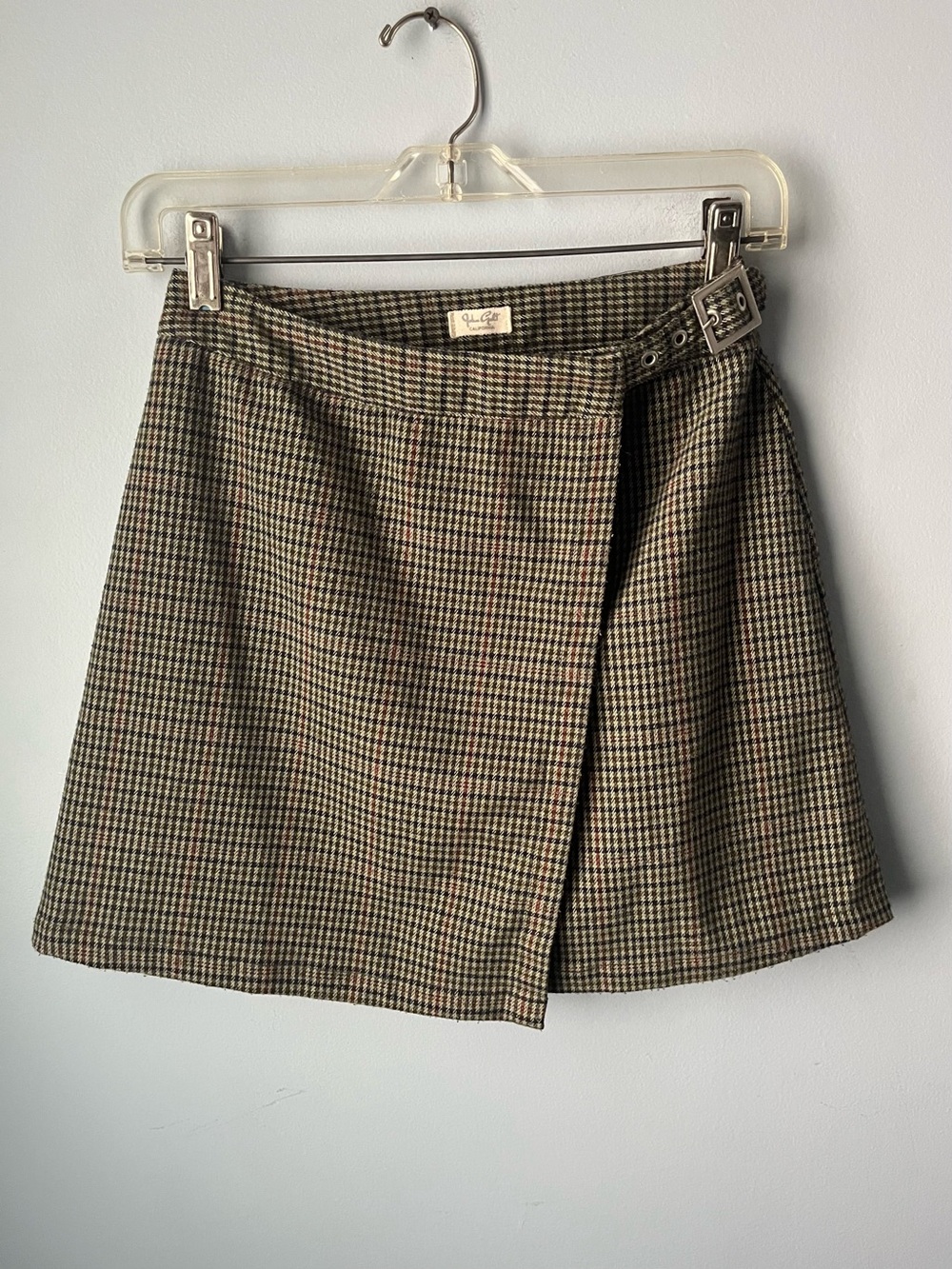 John Galt Brandy Melville Grey Houndstooth Wrap Mini Skirt Buckle One Size